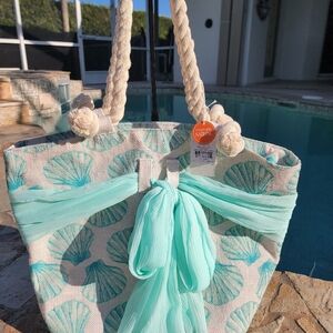 Mud Pie NWT large Canvas Tote With Removable Sarong